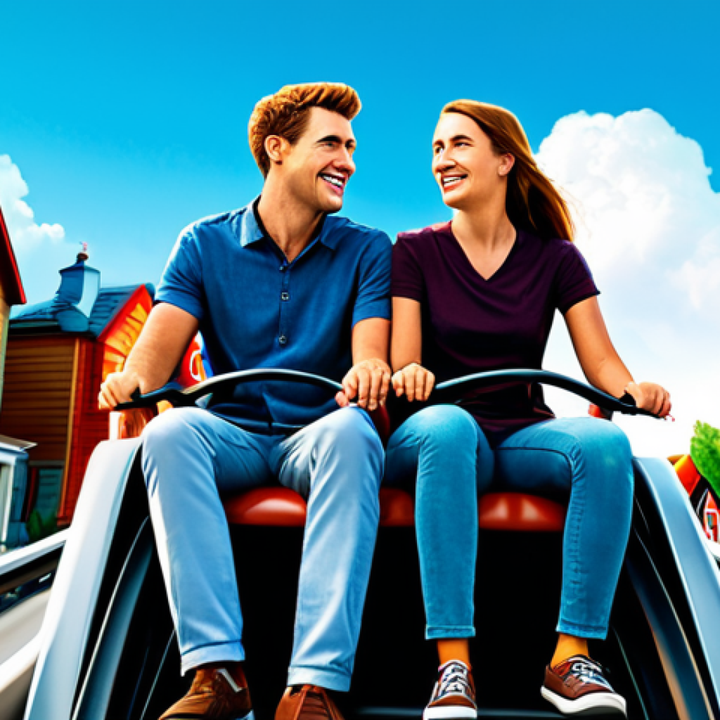 주택 구매의 심리적 준비 및 마인드셋 - Emotional Rollercoaster**
A young couple, fully clothed in casual, modern attire, sitting on a styl...