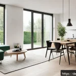Home 18 주택 구매 시 가족 구조에 따른 고려 사항 - A modern, flexible open-plan apartment interior designed for couples or singles in Germany, featurin...